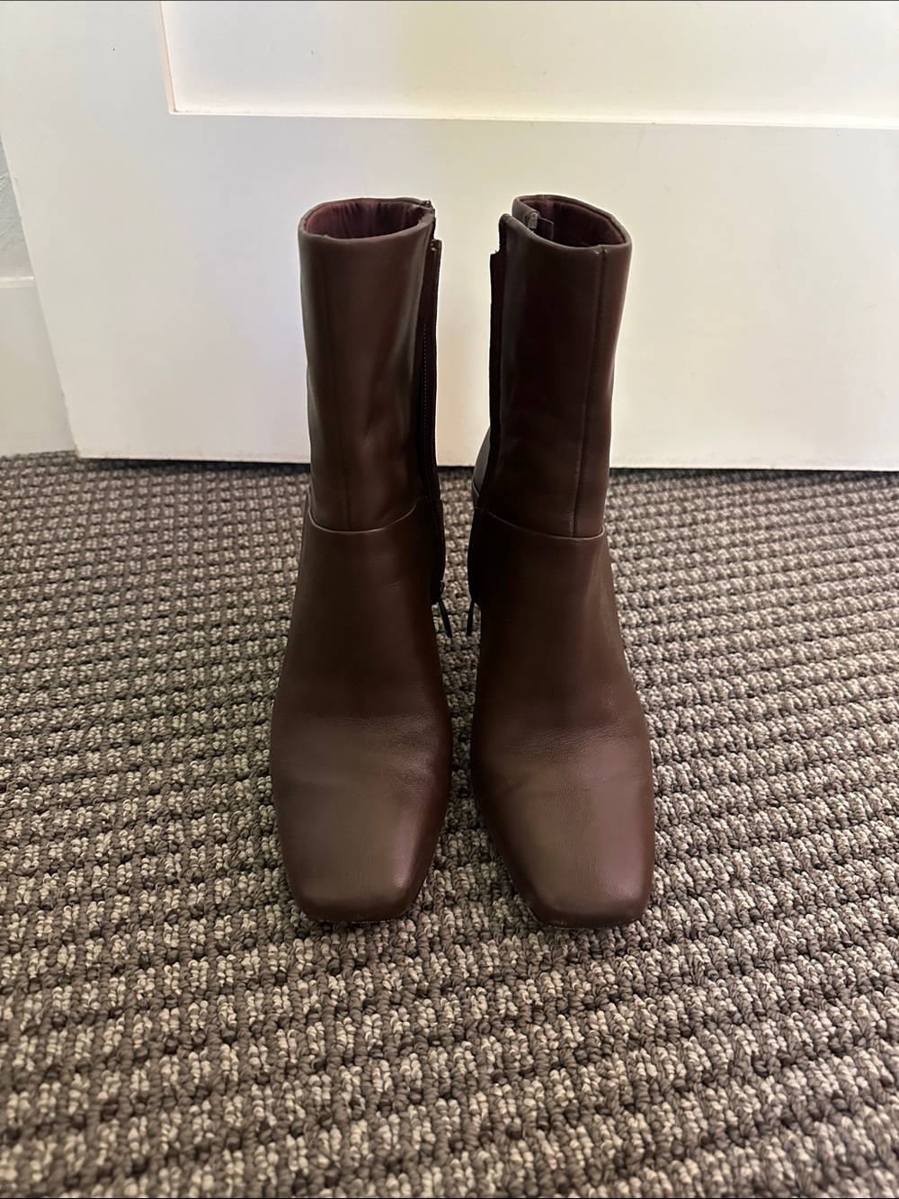 Sarto Women’s Brown Square Toe Leather Zip Ankle Boots